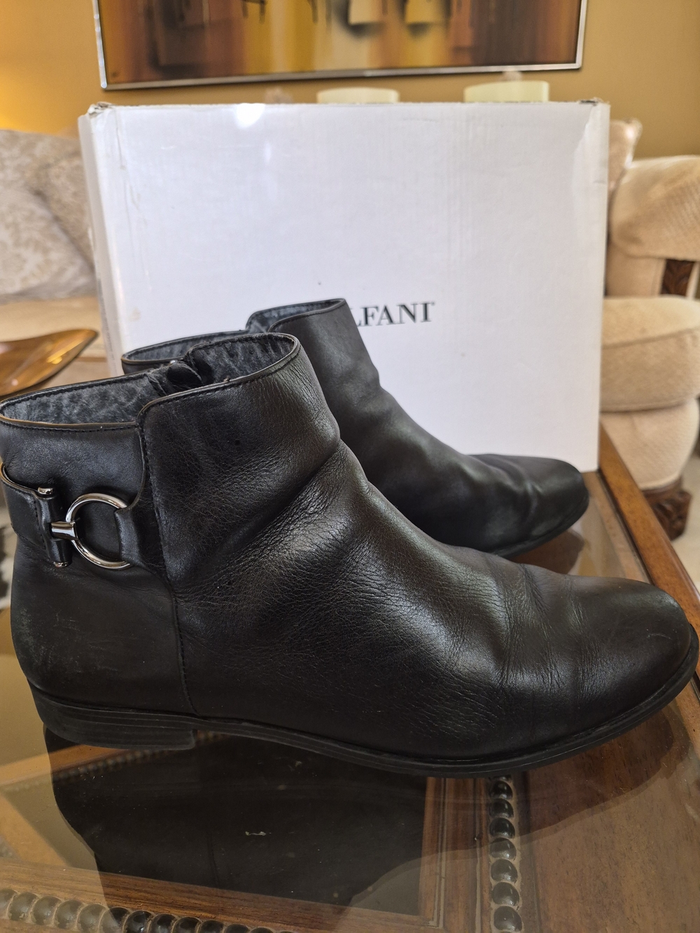 Alfani Black Leather Ankle Booties with Silver Ring Detail